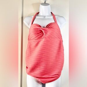 Beach Bump Motherhood Maternity Swimsuit Coral Pink Halter Top One Piece Large